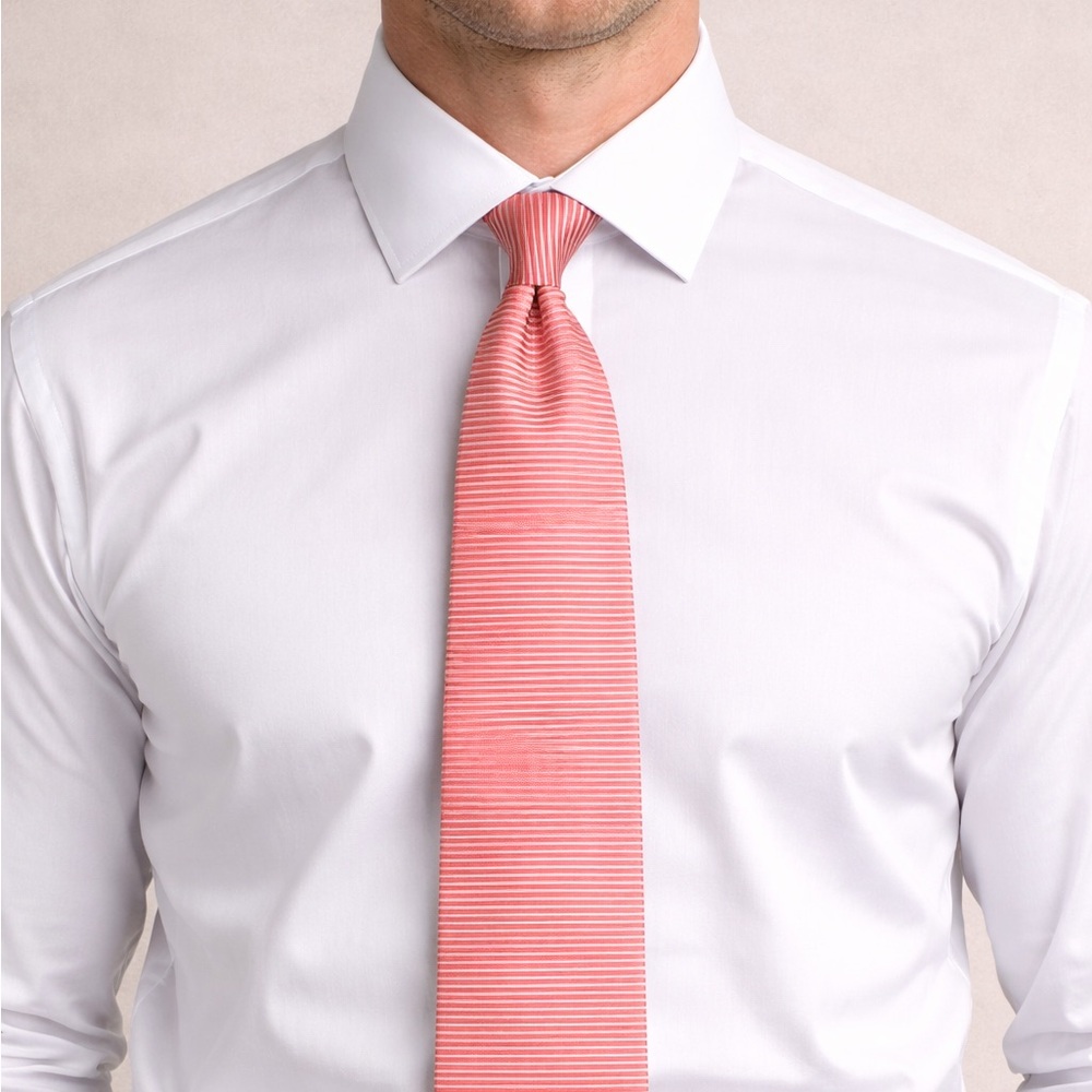 Brooks Basics Orange and White Striped 100% Silk Tie 58.75x3.5